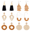 ANATTASOUL 6 Pairs 6 Style Donut & Kite & Flat Round & Arch Rattan Dangle Stud Earrings EJEW-AN0001-28-1