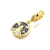 Brass Micro Pave Clear & Blue Cubic Zirconia Flat Round with Rocket European Dangle Charms KK-C087-17G-2