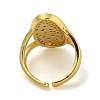 Oval with Flower Brass Micro Pave Cubic Zirconia Open Cuff Rings for Women RJEW-Z050-15G-3