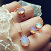 Oval Alloy & Natural Moonstone Pendant Necklaces & Stud Earrings & Rings Sets FS-WG10CC3-01-3