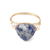 Gemstone & Shell Pearl Copper Wire Finger Rings for Women RJEW-JR01110-4