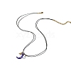 Brass Enamel Blue Crescent Moon Pendant Black Imitation Leather Cord 2-Strand Necklaces for Women WG612AC-01-5