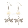 Round Natural Mashan Jade with Alloy Dragonfly Dangle Earrings EJEW-JE04855-03-1