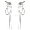 Aluminum Wing and Flower Cuff Earrings with Plastic Pearl Tassel EJEW-WH0011-07P-1