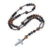 Natural Tiger Eye & Obsidian & Bloodstone Rosary Bead Necklaces NJEW-JN05114-02-4