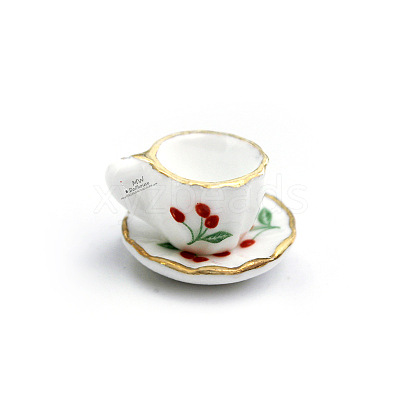 2Pcs Cherry Pattern Mini Porcelain Teacup & Saucer Set BOTT-PW0001-209-1