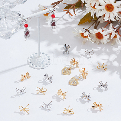 24Pcs 4 Styles Brass Stud Earring Findings KK-ME0002-44-1