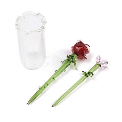 Handmade Lampwork Birthday Flower & Vase Set for Tabletop Display LAMP-D007-002F-1