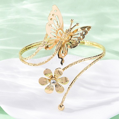 Flower & Butterfly Alloy Arm Cuff Bangles for Girl Women AJEW-A063-01F-G-1
