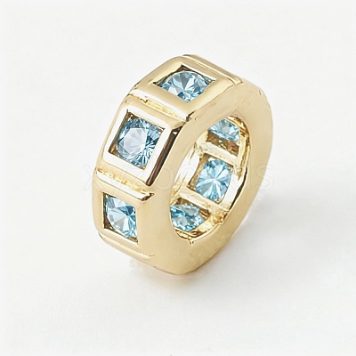 Brass Micro Pave Light Blue Cubic Zirconia European Beads CU-CBA389D-06G-1