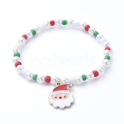 Christmas Theme Stretch Charm Bracelets BJEW-JB05239-M-1
