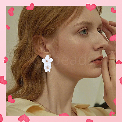 1 Pair Alloy Flower Dangle Stud Earrings EJEW-SP0001-18-1