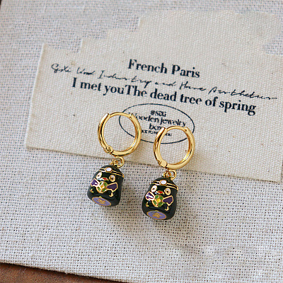 Brass Enamel & Cubic Zirconia Hoop Dangle Earrings WGAF5A7-05-1
