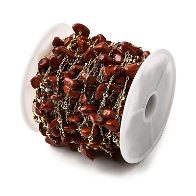 Handmade Natural Red Jasper Chip Beaded Chains CHC-F020-09G-03-1