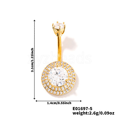 Chic Flat Round Brass Full Crystal Rhinestone Curved Barbell Belly Button Rings with Shiny Delicate Design YW9589-5-1