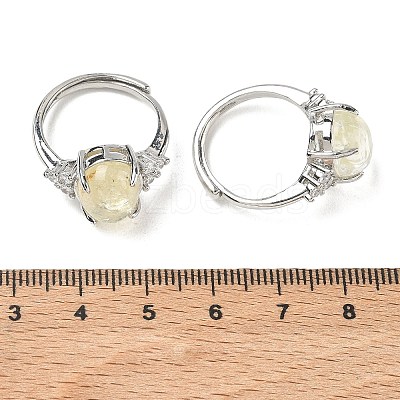 Brass Micro Pave Cubic Zirconia with Synthetic Lemon Quartz Cuff Open Rings RJEW-T035-01P-A-1