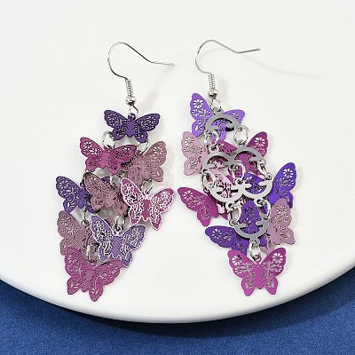 430 Stainless Steel Butterfly Dangle Earrings EJEW-A137-05P-02-1
