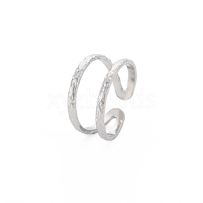 Non-Tarnish 304 Stainless Steel Double Line Open Cuff Ring for Women X-RJEW-S405-200P-1