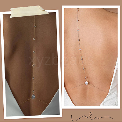 2Pcs 2 Colors Teardrop Alloy Clear Cubic Zirconia Tassel Sexy Body Chains AJEW-CY0001-26-1