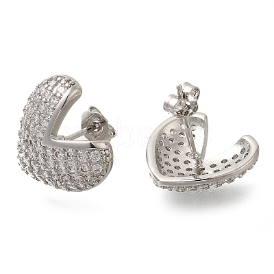 Rack Plating Heart Brass Pave Clear Cubic Zirconia Stud Earrings EJEW-I310-01P-1