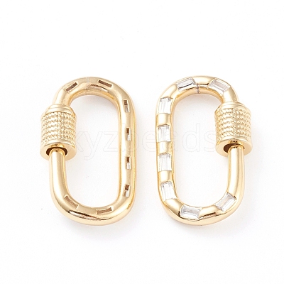 Brass Micro Pave Cubic Zirconia Screw Carabiner Lock Charms ZIRC-L093-58A-G-1