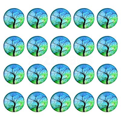 Half Round/Dome Tree Pattern Glass Flatback Cabochons for DIY Projects GGLA-YW0001-14D-1