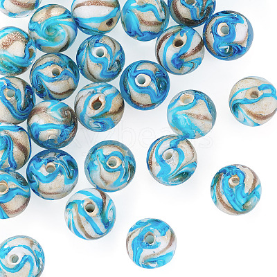 30Pcs Handmade Gold Sand Lampwork Beads LAMP-TA0002-37C-1