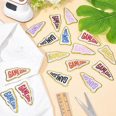16Pcs 8 Colors Game Day Polyester Computerized Embroidery Cloth Iron on/Sew on Patches DIY-ME0001-93-1