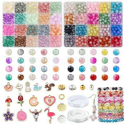 2 Sets 2 Styles DIY Alloy Enamel Pendants & Glass Beads Stretch Bracelets Making Kits DIY-YW0011-85-1