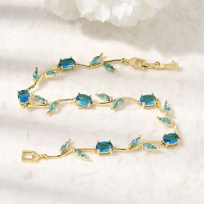 Leaf Brass Micro Pave Cubic Zirconia Link Chain Bracelets for Women BJEW-D455-01G-1