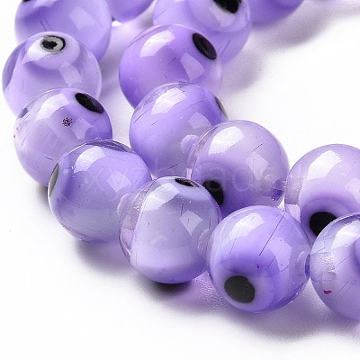 Handmade Evil Eye Lampwork Round Bead Strands LS-LAMP-L055-8mm-21-1