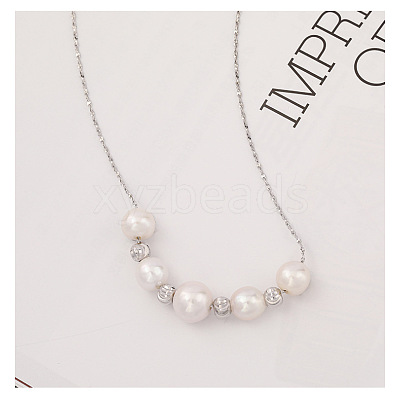 925 Sterling Silver & Baroque Natural Freshwater Keshi Pearl Round Graduated Beaded Necklaces FS-WG72E9B-01-1