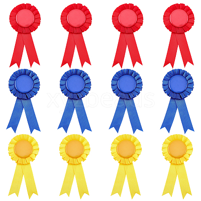 12Pcs 3 Colors Award Ribbon Shape Tinplate Badge Pins JEWB-CP0001-53-1