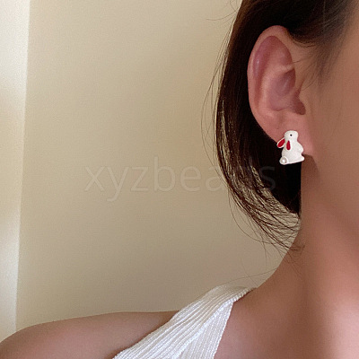 Rabbit with Heart Alloy Enamel Stud Earrings FS-WG4A98E-01-1