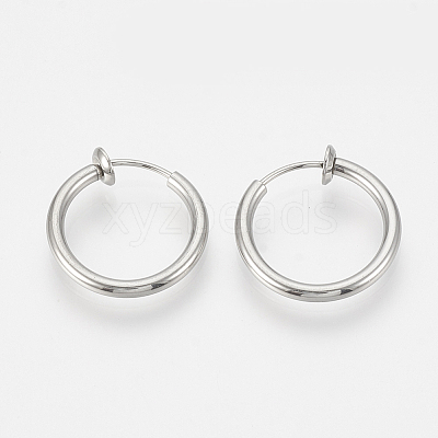 Tarnish Resistant 201 Stainless Steel Retractable Clip-on Hoop Earrings X-STAS-S100-06-1