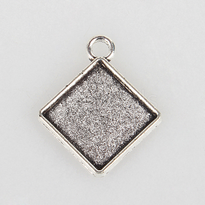Vintage Tibetan Style Alloy Rhombus Pendant Cabochon Bezel Settings X-TIBEP-O006-58AS-1
