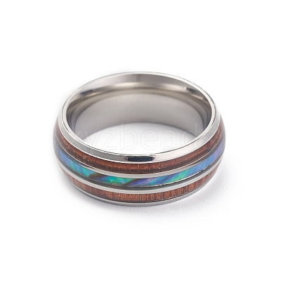 304 Stainless Steel Paua Shell Cuff Ring for Women LS-RJEW-M014-01P-A-1