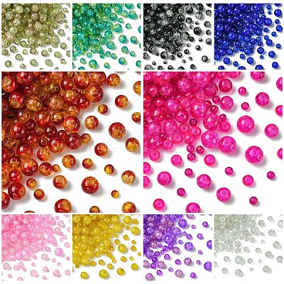 400Pcs 4 Styles Spray Painted Crackle Glass Beads CCG-YW0001-20A-1