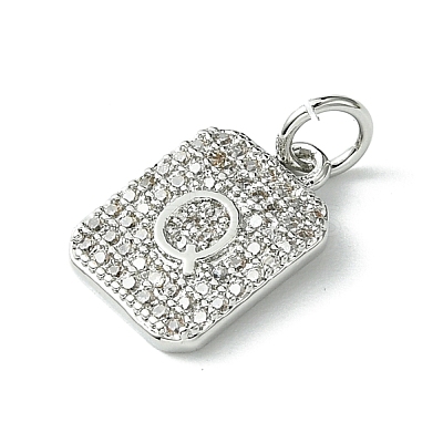 Rack Plating Brass Micro Pave Clear Cubic Zirconia Charms KK-G501-01Q-P-1