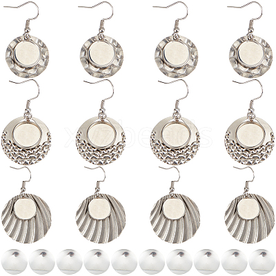 Blank Dome 316 Surgical & 304 Stainless Steel Dangle Earrings DIY Making Kit DIY-SC0024-45-1