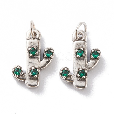 Brass Micro Pave Green Cubic Zirconia Charms ZIRC-A016-07AS-1