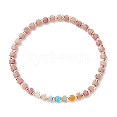 Natural Green Aventurine & Rose Quartz & Howlite & White Jade & Yellow Aventurine & Rhodonite & Synthetic Blue Lace Agate & Brass Beads Stretch Bracelets for Women BJEW-JB13334-01-1