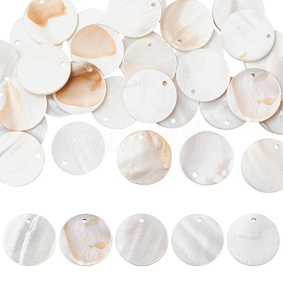 32Pcs Flat Round/Disc Natural Freshwater Shell Pendants SHEL-SC0001-98A-1