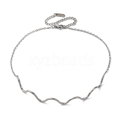 304 Stainless Steel Wave Shape Link Chain Necklaces for Women NJEW-S439-08P-1