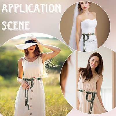 2Pcs Handmade Weaving Cotton Tie Knot Waist Chain Belts for Women Ladies Dress AJEW-CP0010-57-1