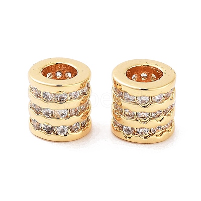 Column Brass Micro Pave Clear Cubic Zirconia Beads KK-S394-05B-1