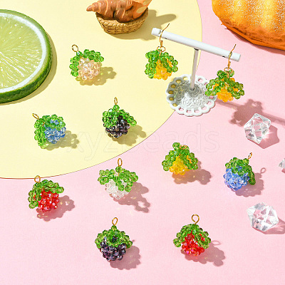 7Pcs 7 Colors Handmade Copper Wired Glass Beaded Fruits Pendants PALLOY-CJ00100-1