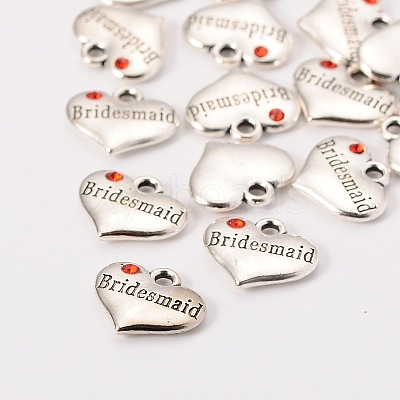 Wedding Theme Antique Silver Tone Tibetan Style Heart with Bridesmaid Rhinestone Charms LS-TIBEP-N005-04B-1
