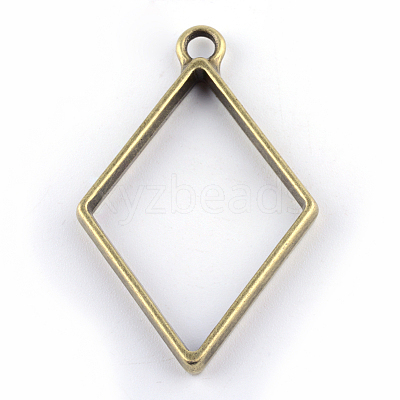 Rack Plating Alloy Rhombus Open Back Bezel Pendants LS-PALLOY-S047-14F-FF-1