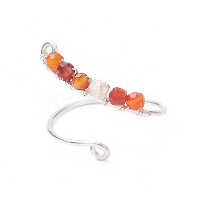 Natural Mixed Gemstone Round Beaded Open Cuff Rings RJEW-JR00566-1